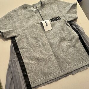 Nike Sacai Gray Short Sleeve Tee with Black Accents
